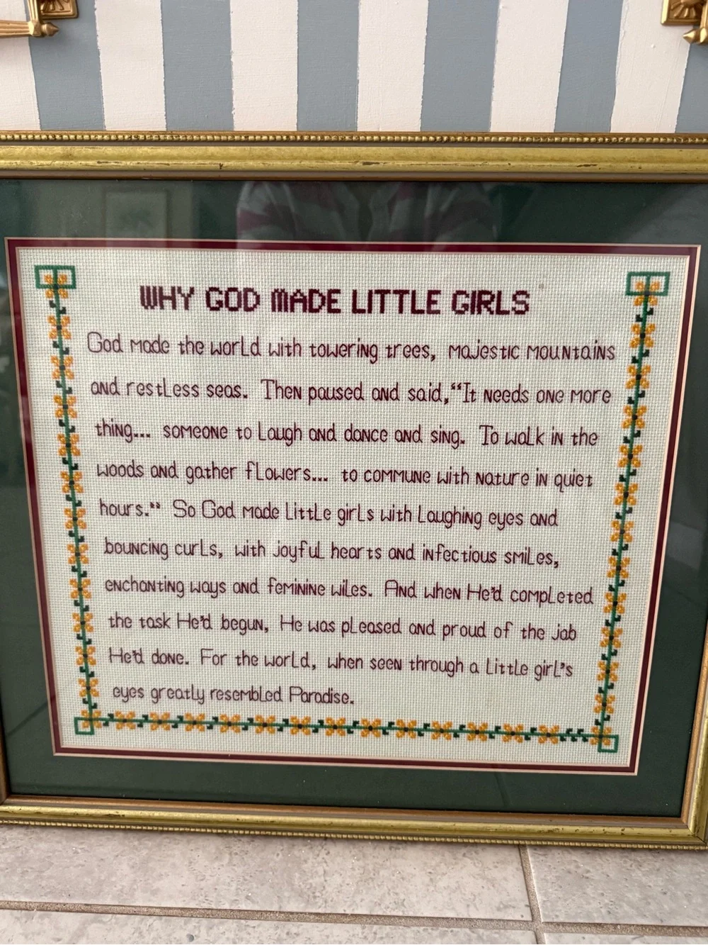 Framed Cross-Stitch Poem 